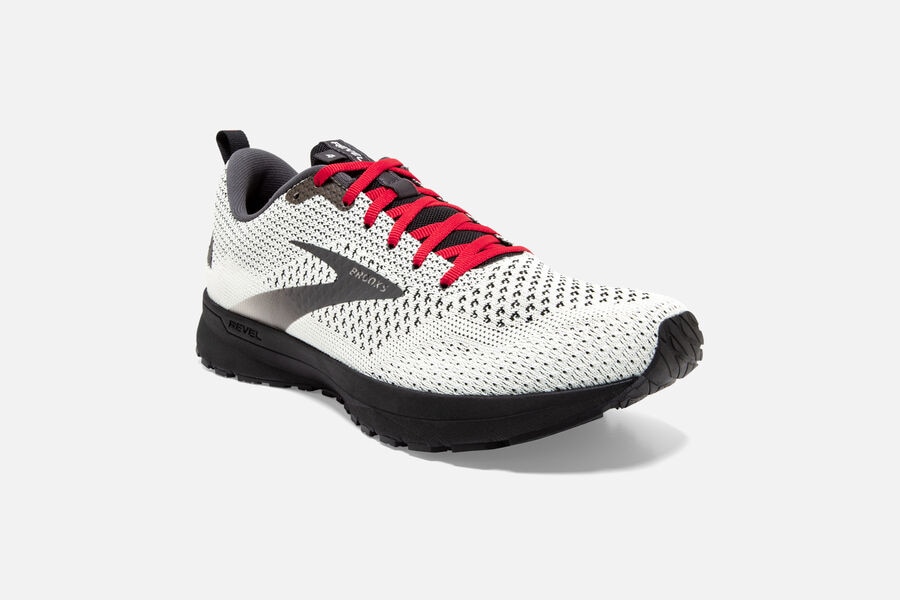 Brooks Running Shoes Mens White/Black/Red - Revel 4 Road - 8356-DRKYG